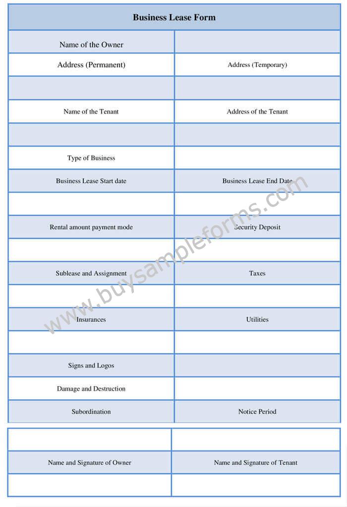 Sample Business Lease Form Template Word