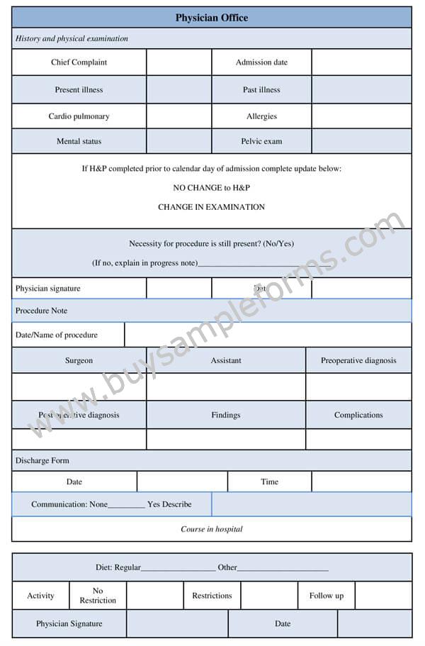 Physician Office Form Sample Template