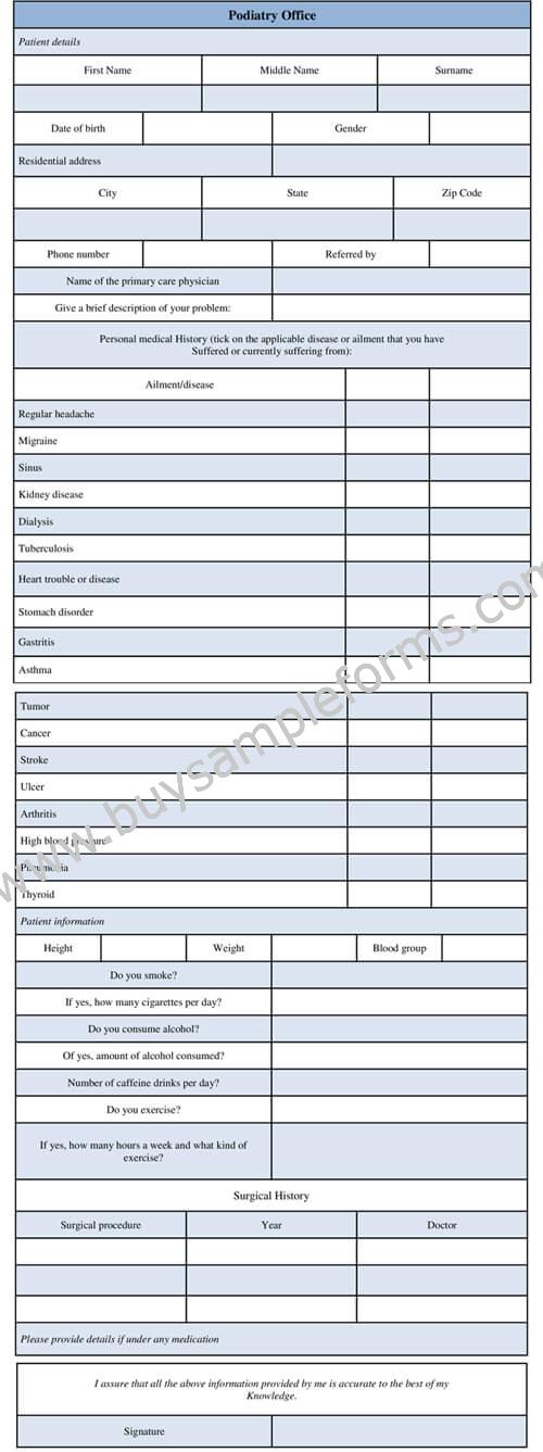 Sample Podiatry Office Form Template
