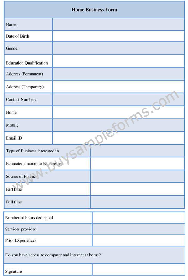 Home Business Form Template