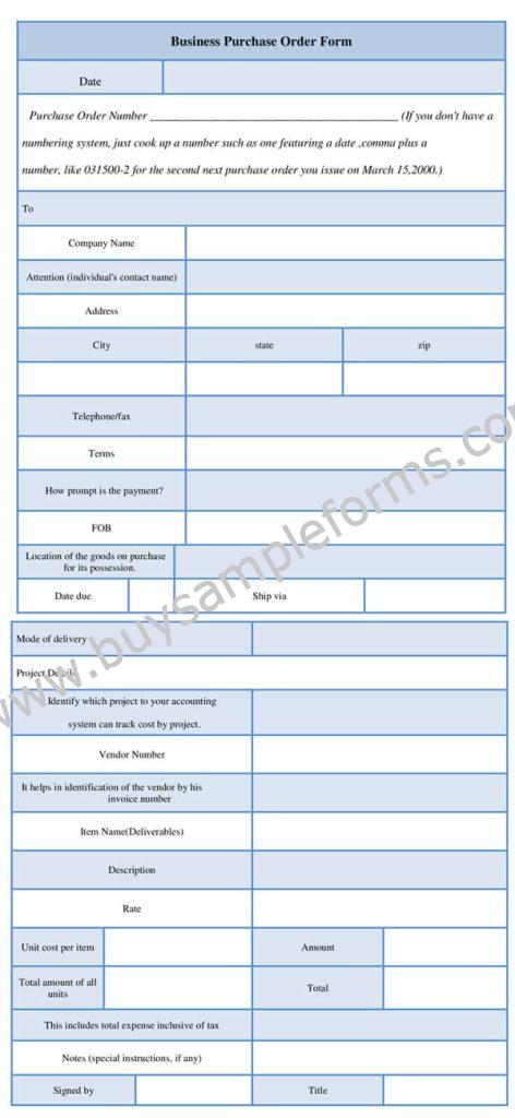 business purchase order Form template