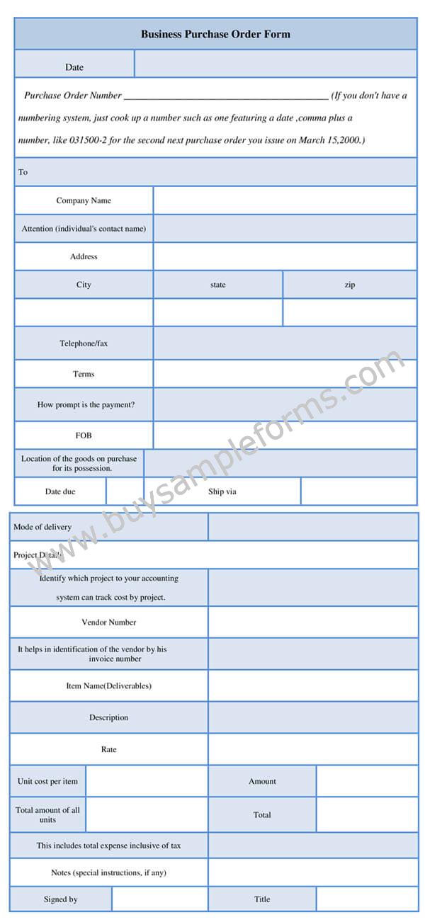 Business Purchase Order Form Template - Download Word Format