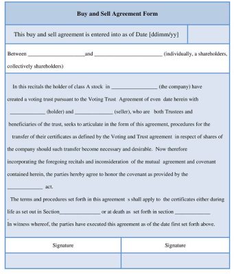 Buy and Sell Agreement Form Word Template Download