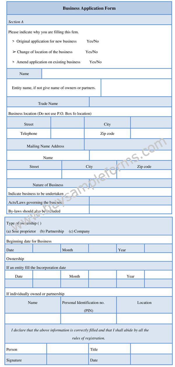 Online Business Application Form Template