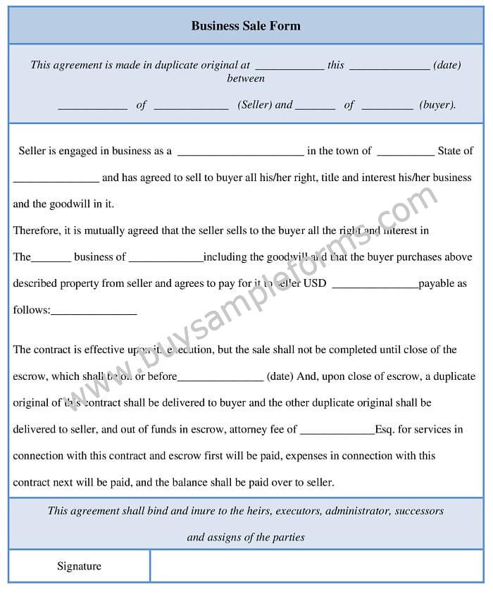 Business Sale Form Template Word Format