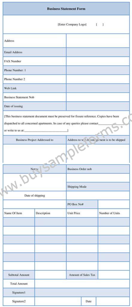 Business Statement Form Template
