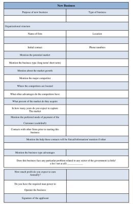 Printable New Business Form Template - Word Doc Download