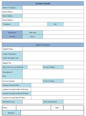 Accounts Payable Form Template, Example - Word Format