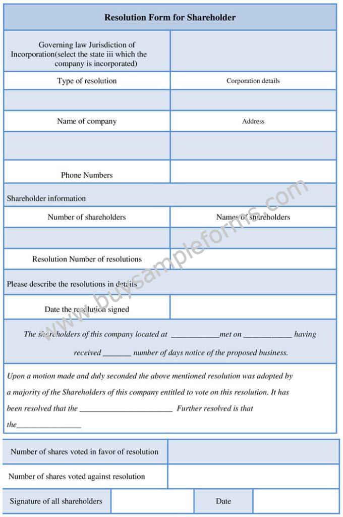 Shareholder resolution Form template
