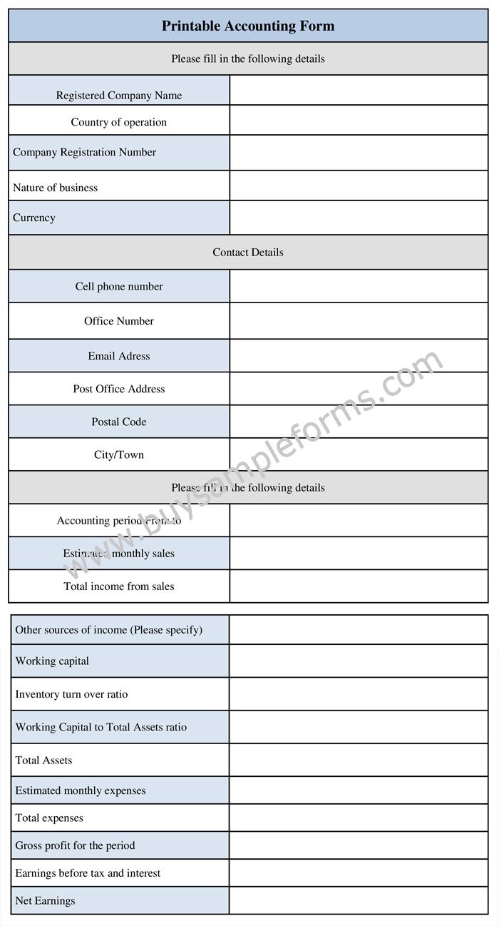 Printable accounting form template