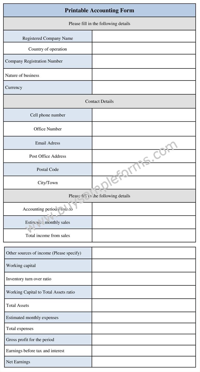 Printable Accounting Form Template - Word Doc Download