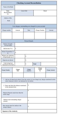 Checking Account Reconciliation Form Template Word Download