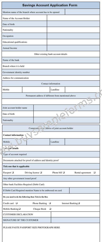savings account application form