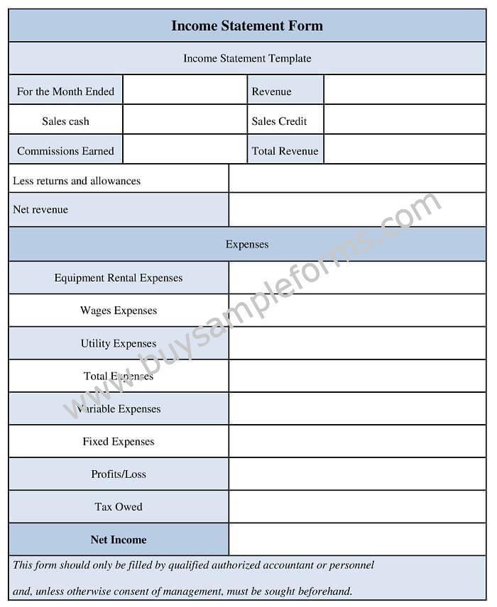 Income Statement Form Template, Example