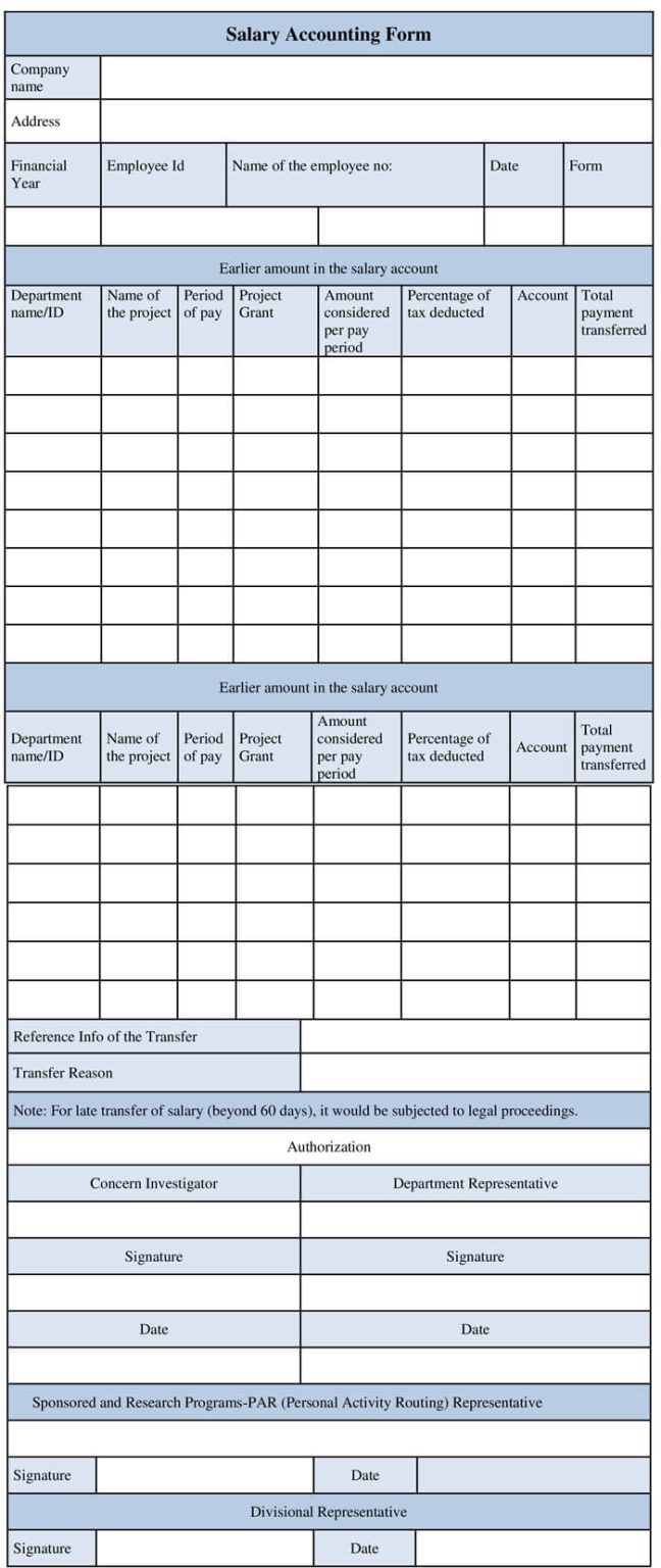 Salary Accounting Form Template - Download Word Sample