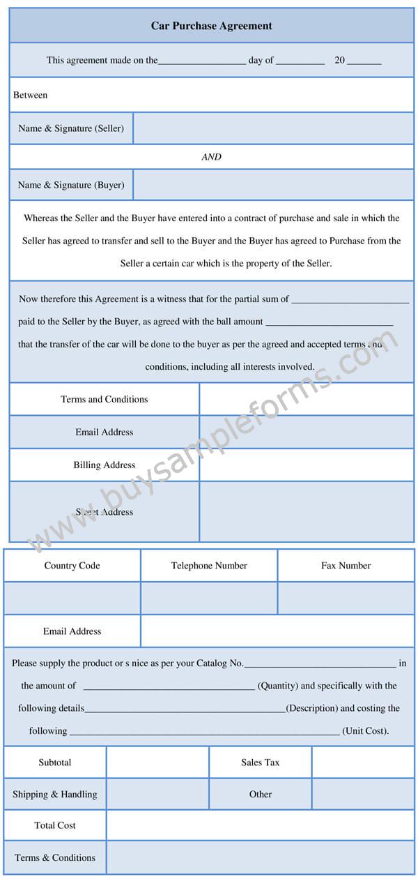 Car Purchase Agreement Form Template