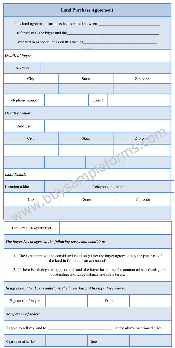 Printable Land Purchase Agreement Form Template