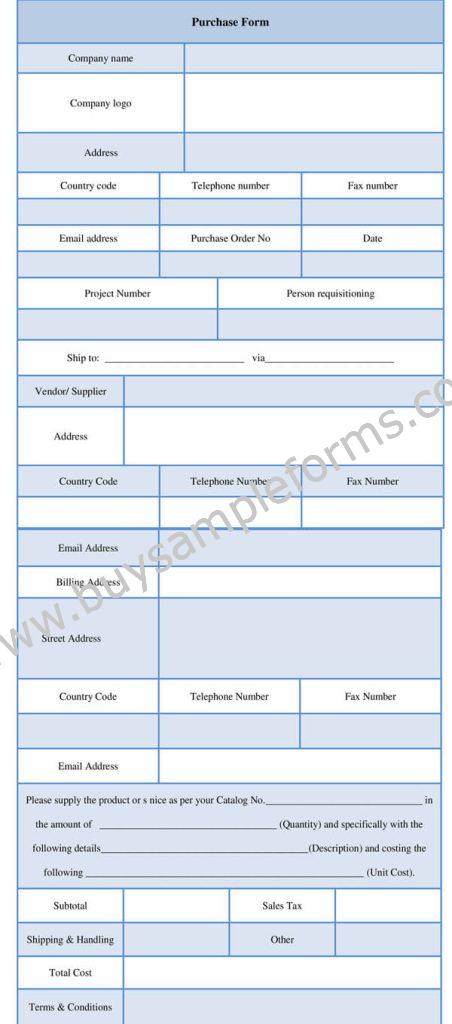 Purchase Form Format Template