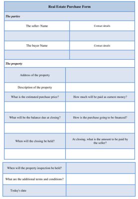 Simple Real Estate Purchase Form Template Doc Download
