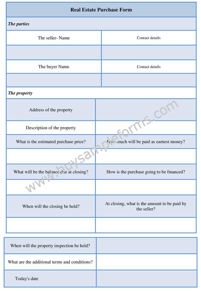 Simple Real Estate Purchase Form Template
