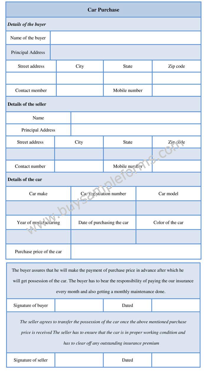 Online Car Order Form Template