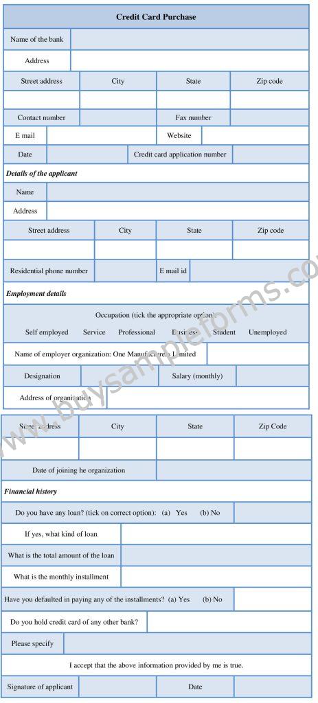 Credit Card Purchase Form Template