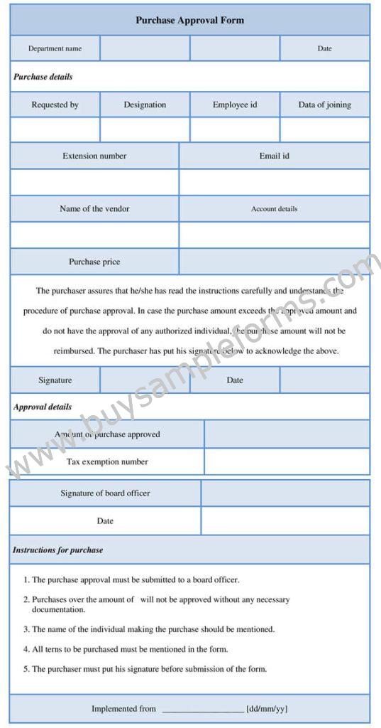 Purchase Approval Form Template Word Example, Format