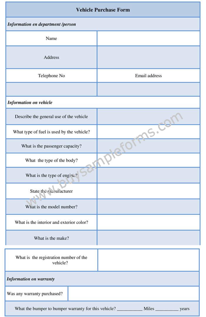 Vehicle Purchase Form Template