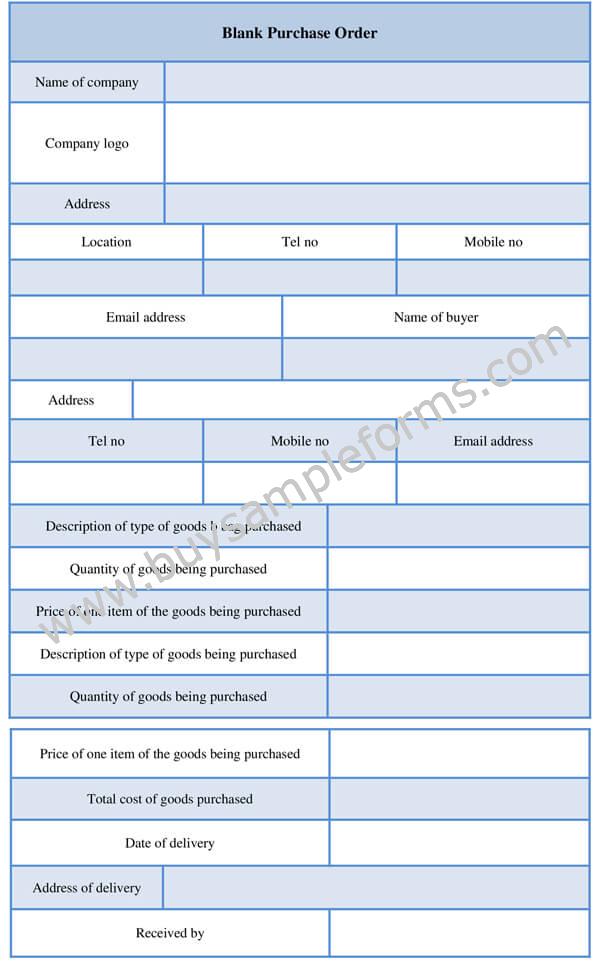 Printable Blank Purchase Order Form Template