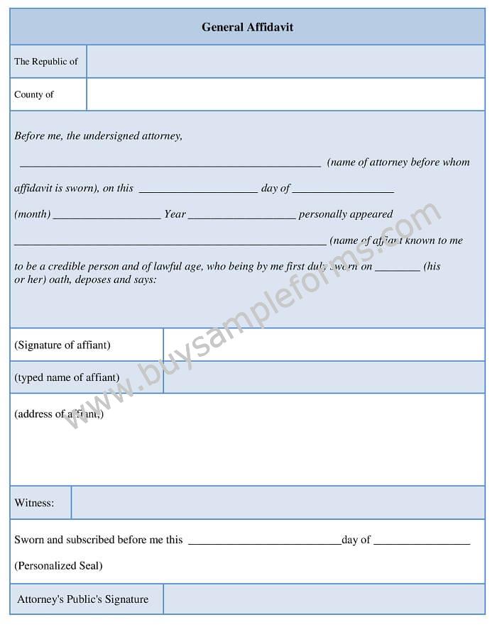 General Affidavit Form Example Template