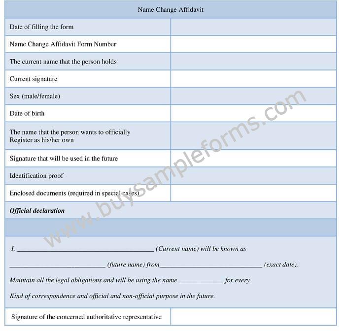 Name Affidavit Form Template, Format