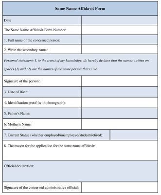 Same Name Examples Same Name Affidavit Form Template - Download Format Word