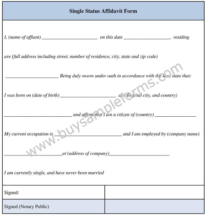 Single Status Affidavit Form Template