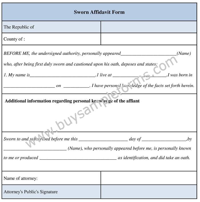 Sworn Affidavit Form Template Sample